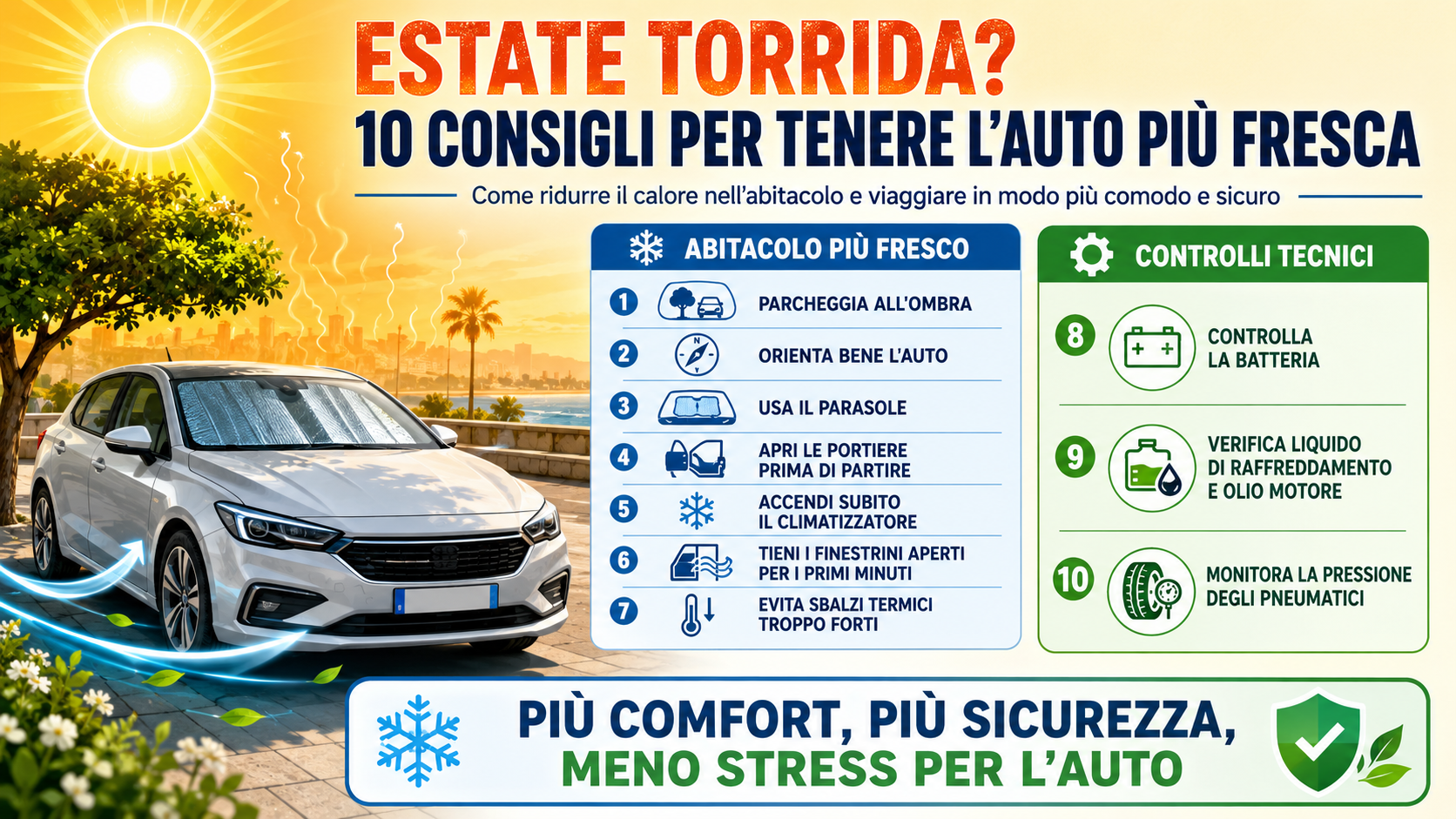Caldo in auto: 10 consigli per viaggiare freschi e sicuri
